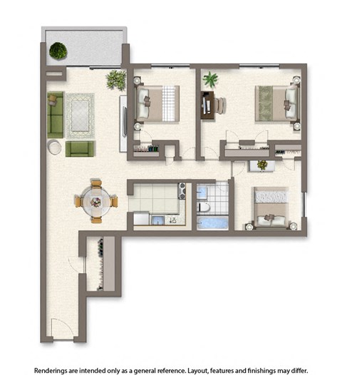 washington view three bedroom apartment floor plan